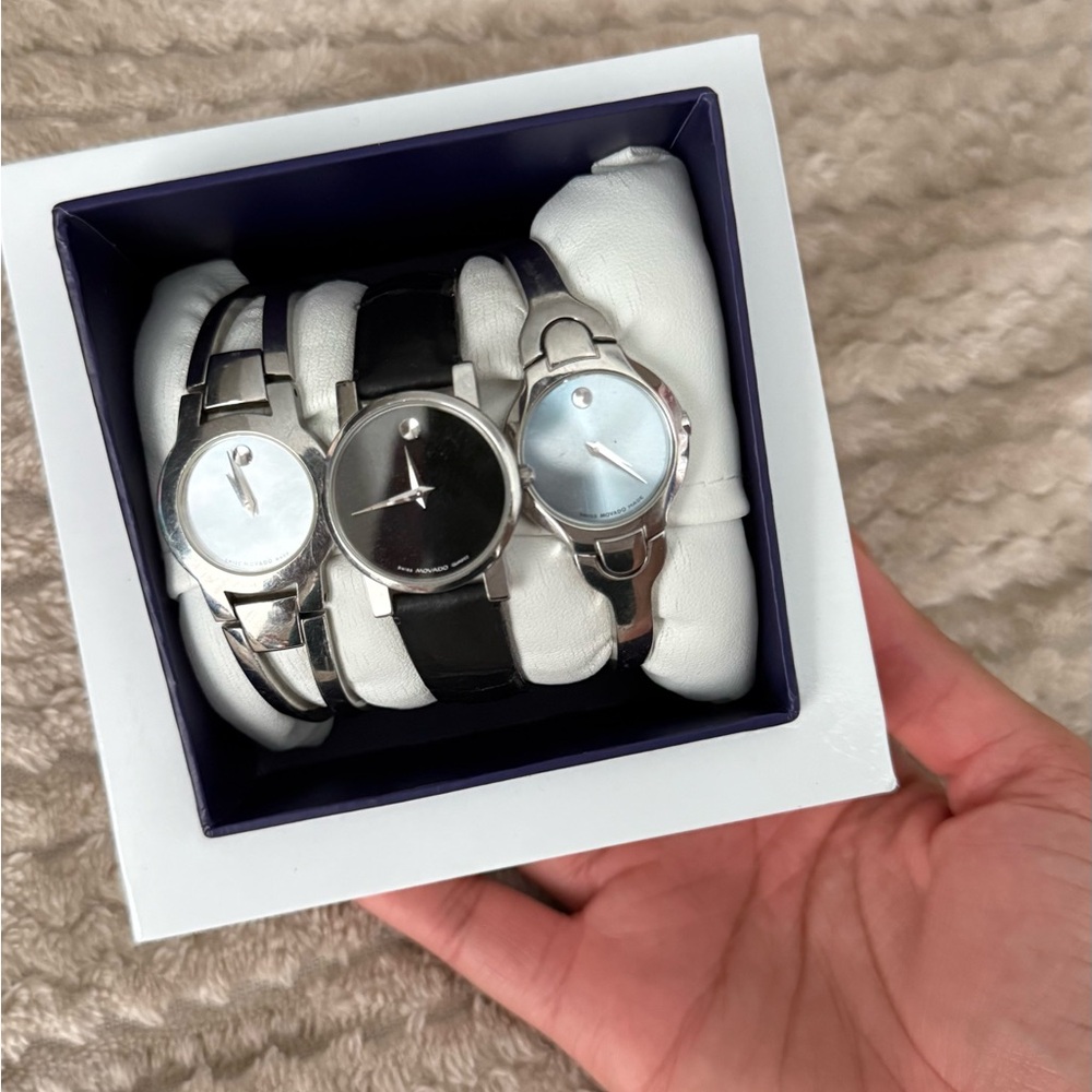 Movado Silver and Black Women's Watches Set